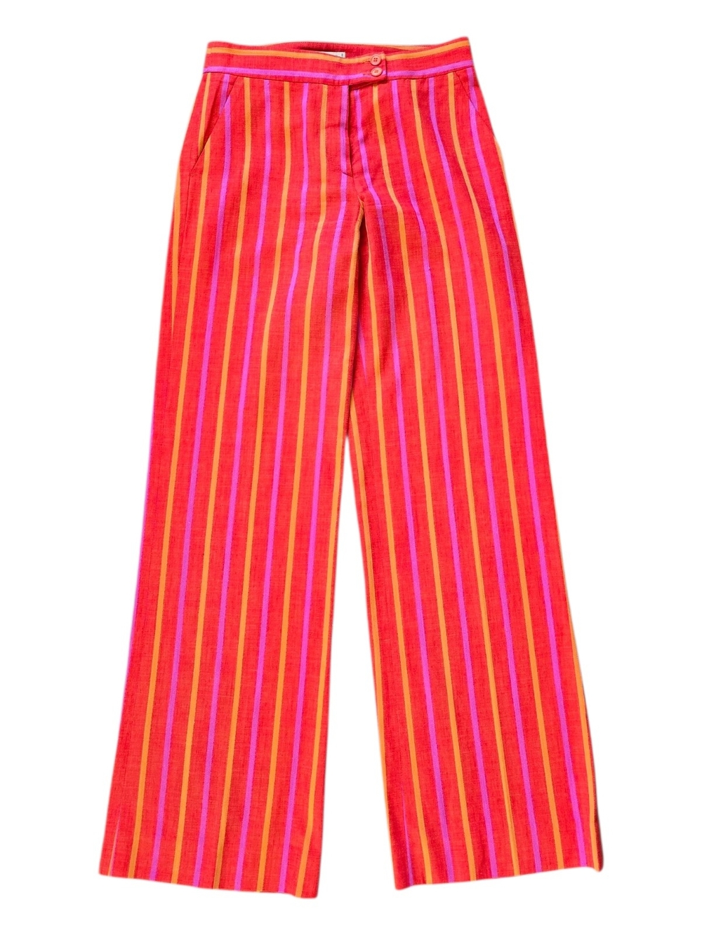ETRO Milano Striped Red Wide-Leg Linen Pants Trousers
